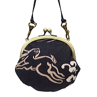 ガマ口 小銭入れ 波うさぎ（黒）